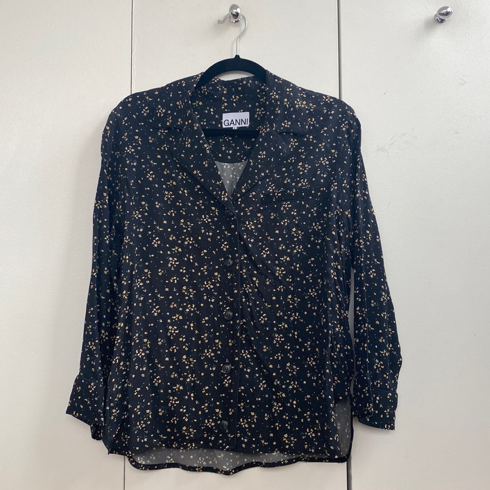 Ganni Floral Pajama Style Blouse Button-Down